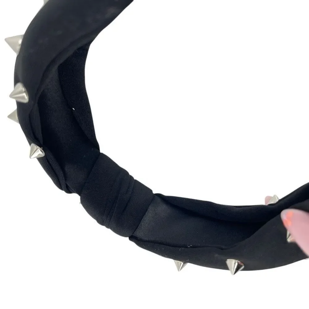 Black Studded Headband Spiked Padded Knot Edgy Punk Rock Hair Accessory